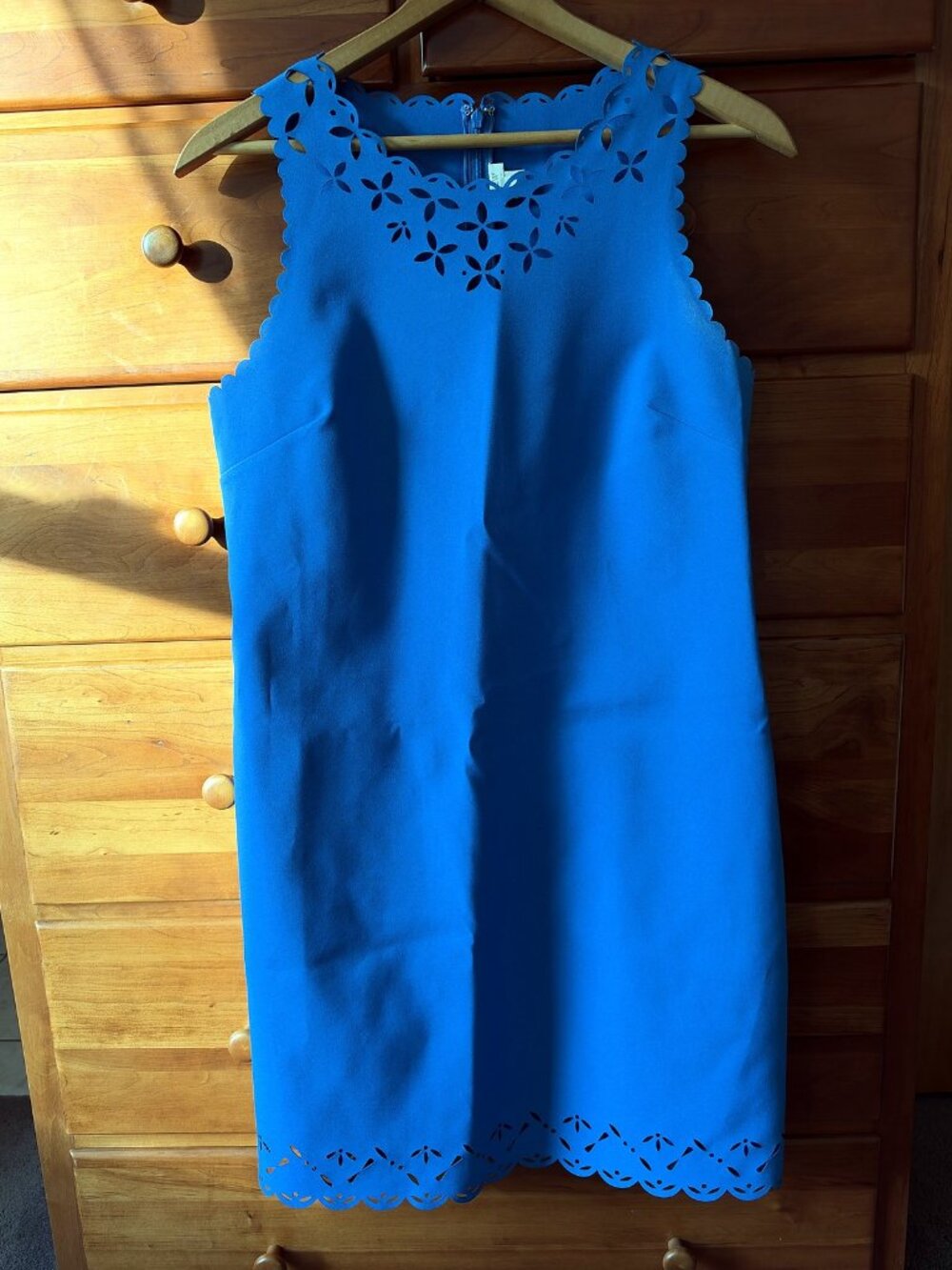 J.Crew Laser-Cut Floral Scalloped Shift Dress Women's 10 Bright Cerulean Blue